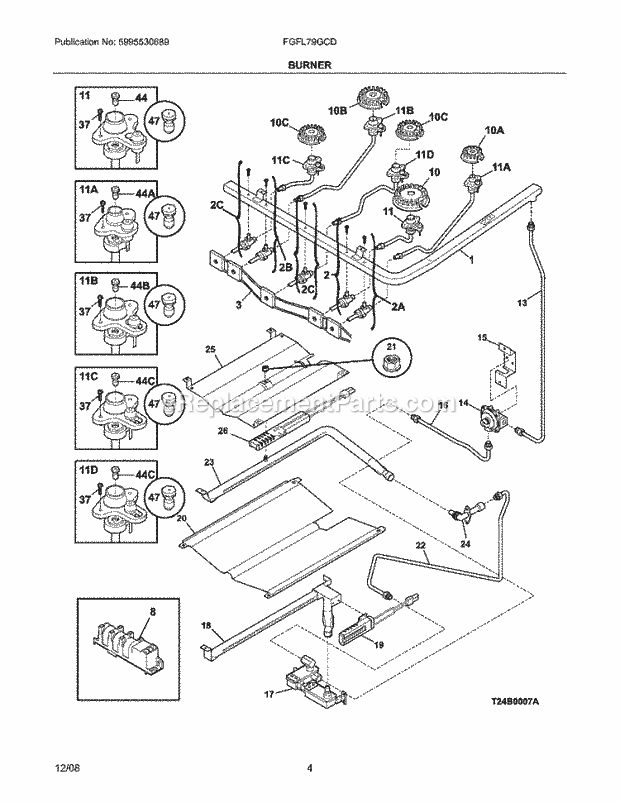 Frigidaire FGFL79GCD Range Burner Diagram