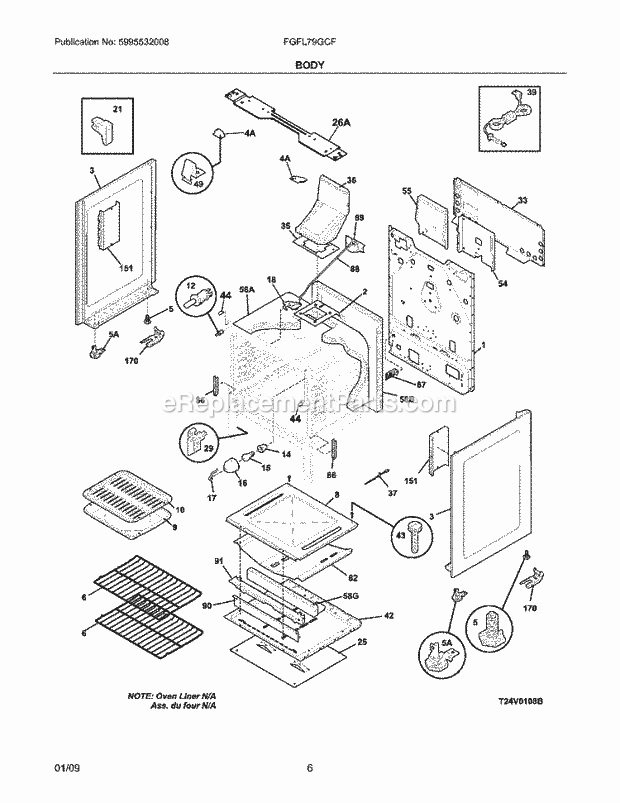 Frigidaire FGFL79GCF Range Body Diagram