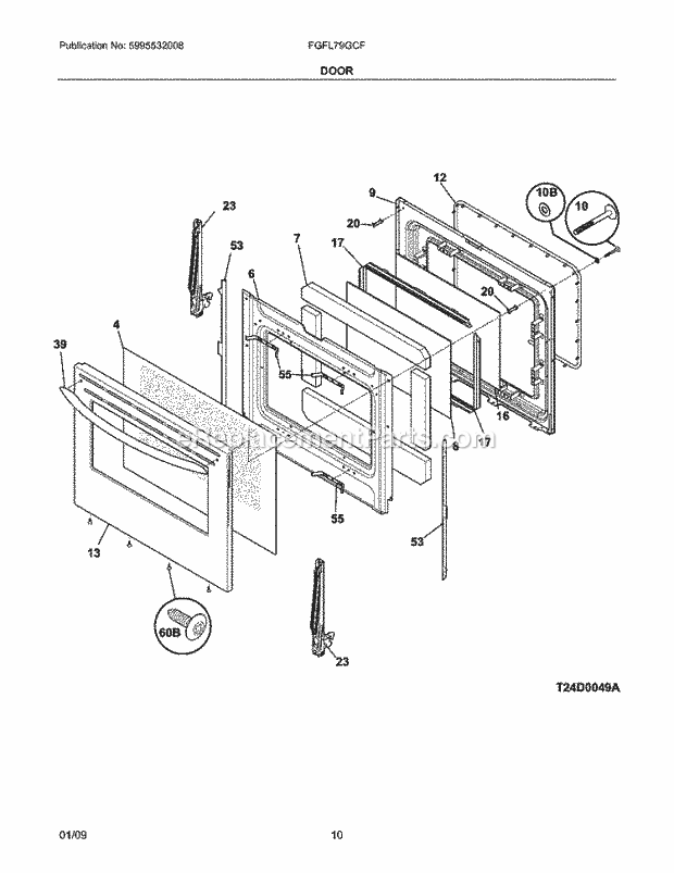 Frigidaire FGFL79GCF Range Door Diagram