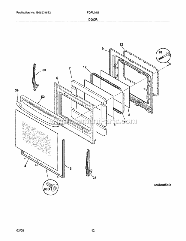 Frigidaire FGFL79GQE Range Door Diagram