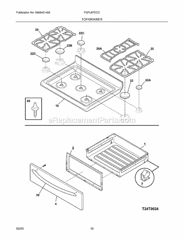 Frigidaire FGFL87DCC Freestanding, Gas Gas Range Top / Drawer Diagram