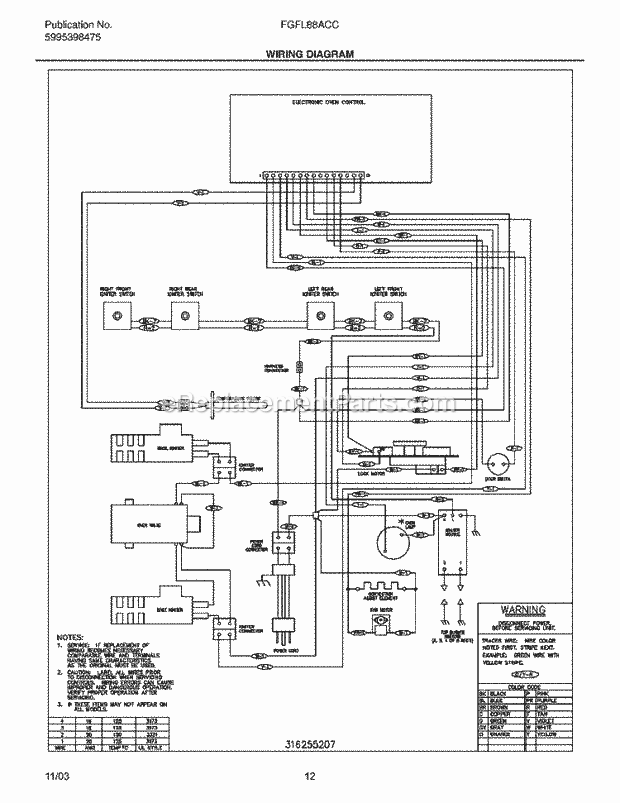 Frigidaire FGFL88ACC Freestanding, Gas Range Page G Diagram