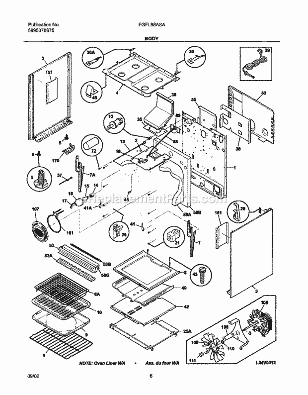 Frigidaire FGFL88ASA Freestanding, Gas Range Body Diagram