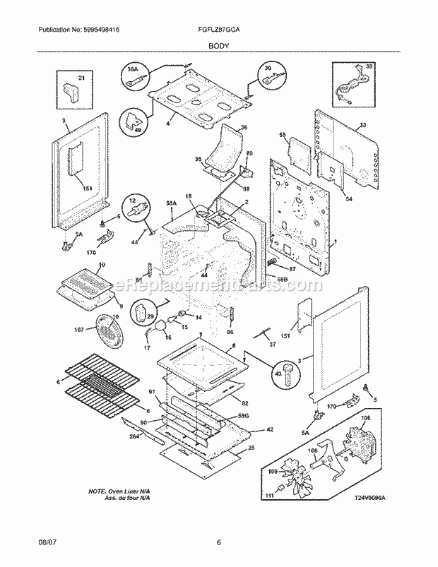 Frigidaire FGFLZ87GCA Freestanding, Gas Gas Range Body Diagram