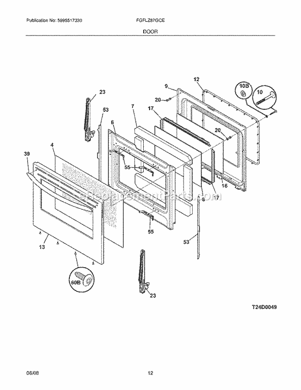 Frigidaire FGFLZ87GCE Range Door Diagram