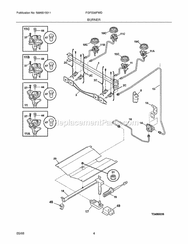 Frigidaire FGFS36FWD Range Burner Diagram