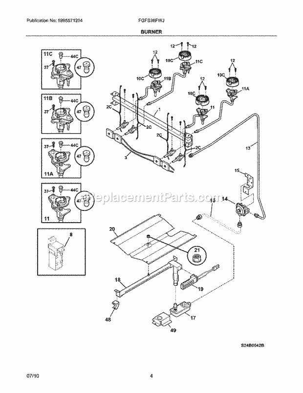 Frigidaire FGFS36FWJ Range Burner Diagram