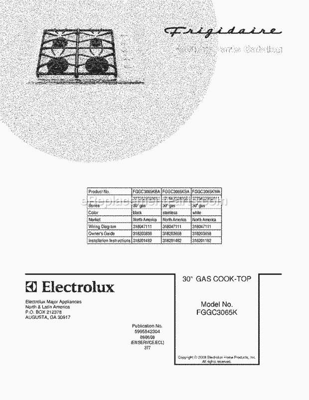 Frigidaire FGGC3065KSA Range Page B Diagram