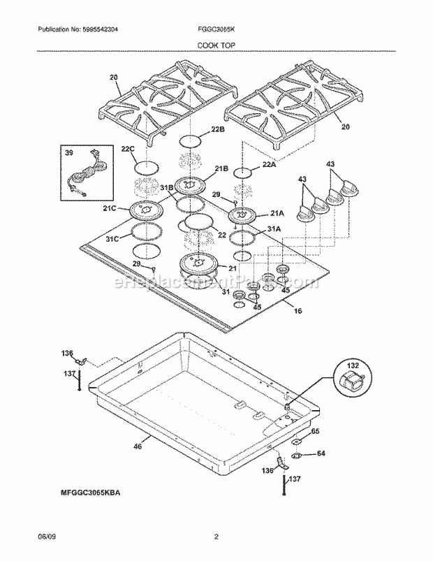 Frigidaire FGGC3065KSA Range Maintop Diagram