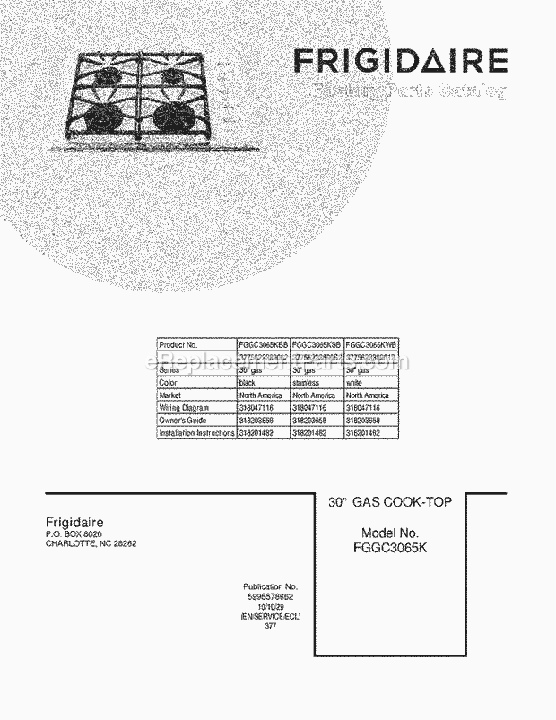 Frigidaire FGGC3065KWB Range Page B Diagram