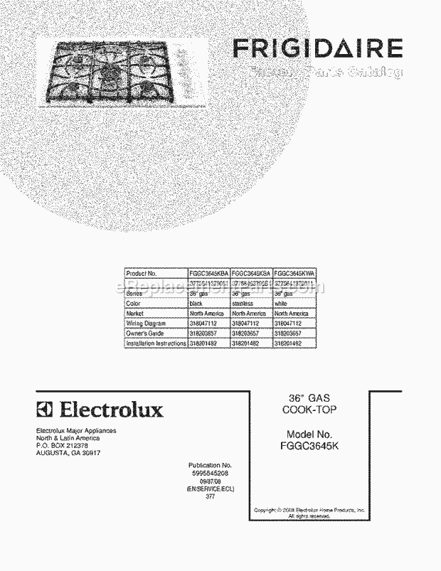 Frigidaire FGGC3645KBA Range Page B Diagram