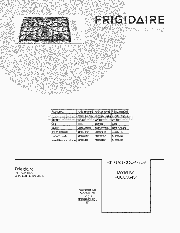 Frigidaire FGGC3645KBB Range Page B Diagram