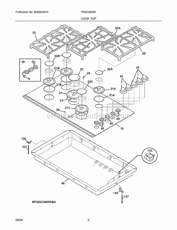Frigidaire FGGC3665KBA Range Maintop Diagram