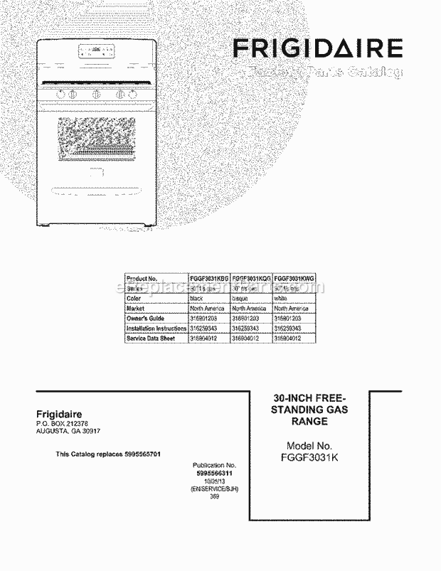 Frigidaire FGGF3031KBG Range Page D Diagram