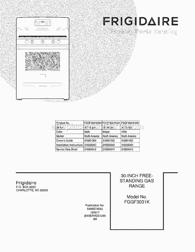 Frigidaire FGGF3031KBH Range Page D Diagram