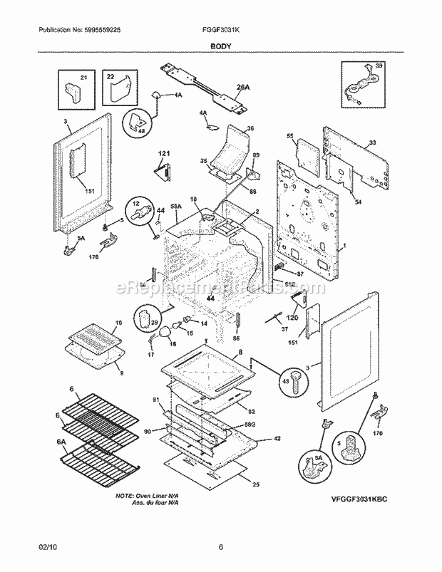 Frigidaire FGGF3031KQE Range Body Diagram