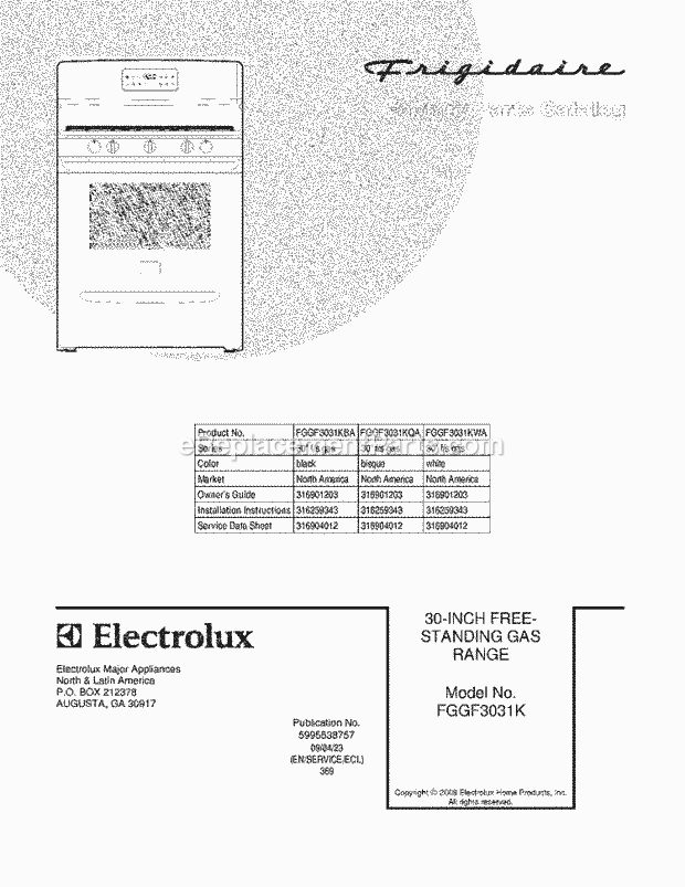 Frigidaire FGGF3031KWA Range Page D Diagram