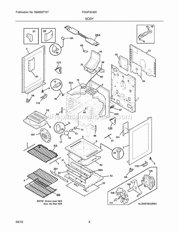 Frigidaire FGGF3032KWF Range Body Diagram