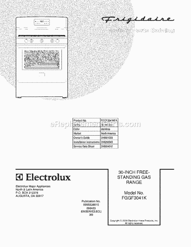 Frigidaire FGGF3041KFA Range Page D Diagram