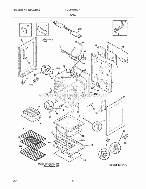 Frigidaire FGGF3041KFK Range Body Diagram