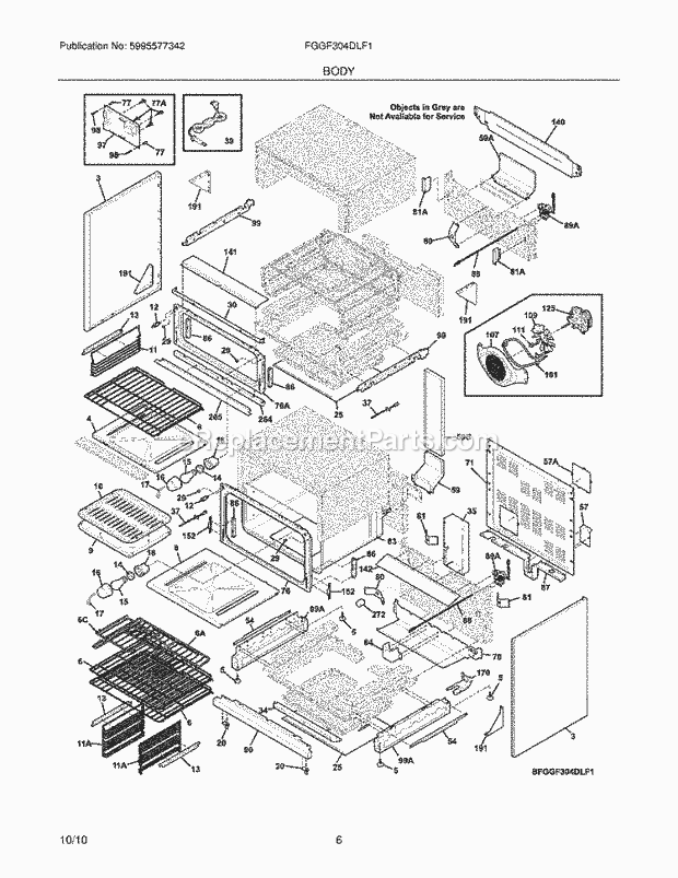 Frigidaire FGGF304DLF1 Range Body Diagram