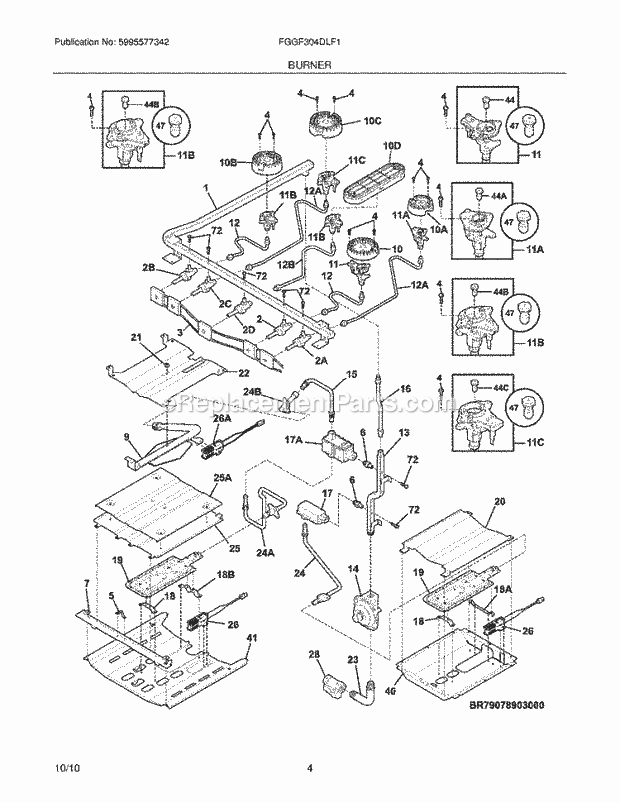 Frigidaire FGGF304DLF1 Range Burner Diagram