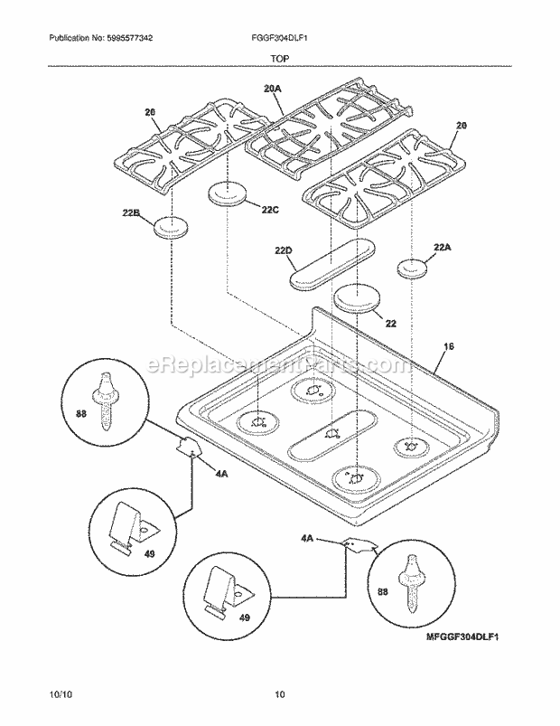 Frigidaire FGGF304DLF1 Range Main Top Diagram