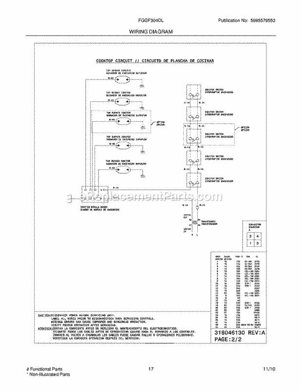 Frigidaire FGGF304DLW1 Range Page H Diagram
