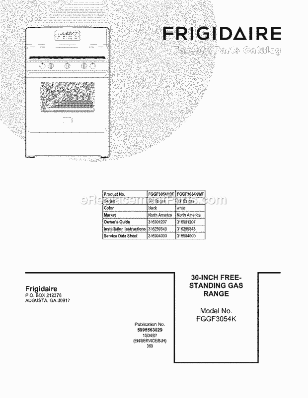 Frigidaire FGGF3054KBF Range Page D Diagram