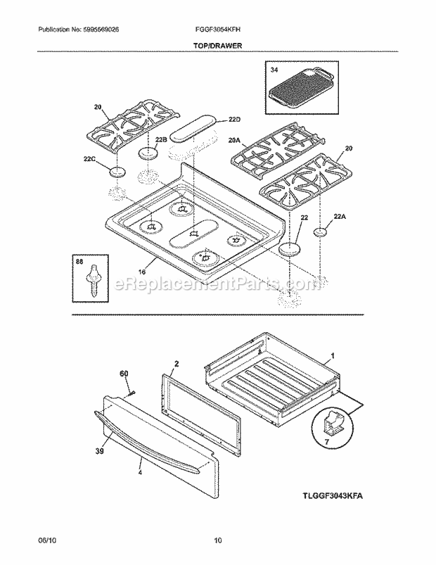 Frigidaire FGGF3054KFH Range Top/Drawer Diagram