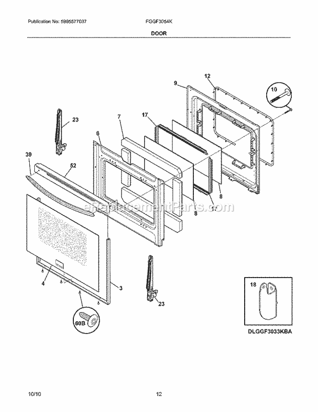 Frigidaire FGGF3054KWJ Range Door Diagram