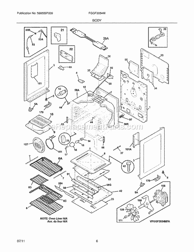 Frigidaire FGGF3054MWA Range Body Diagram