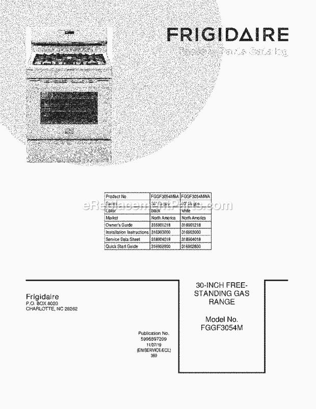Frigidaire FGGF3054MWA Range Page D Diagram
