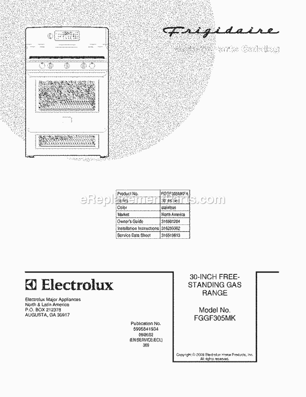 Frigidaire FGGF305MKFA Range Page D Diagram