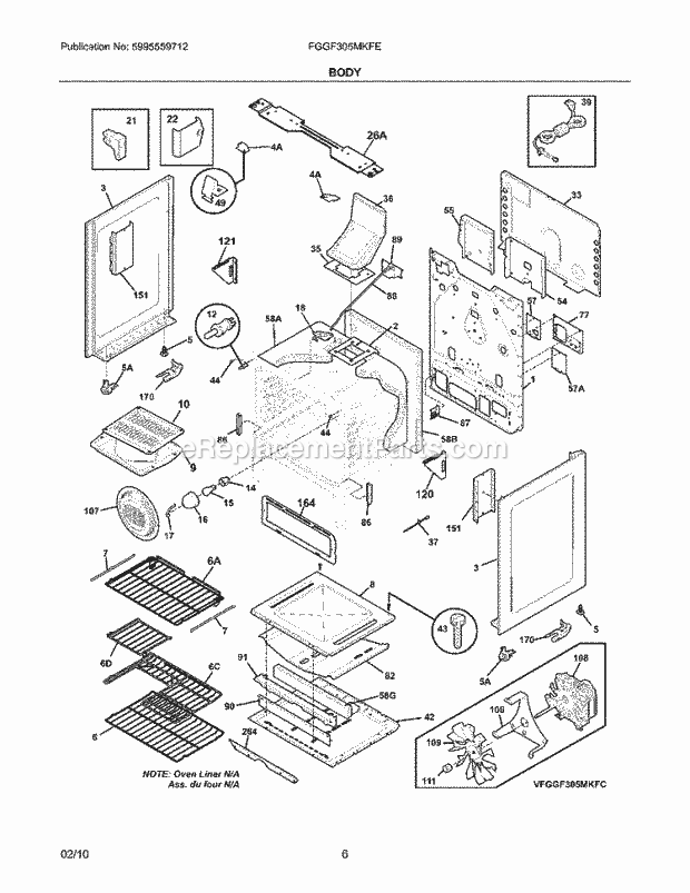 Frigidaire FGGF305MKFE Range Body Diagram