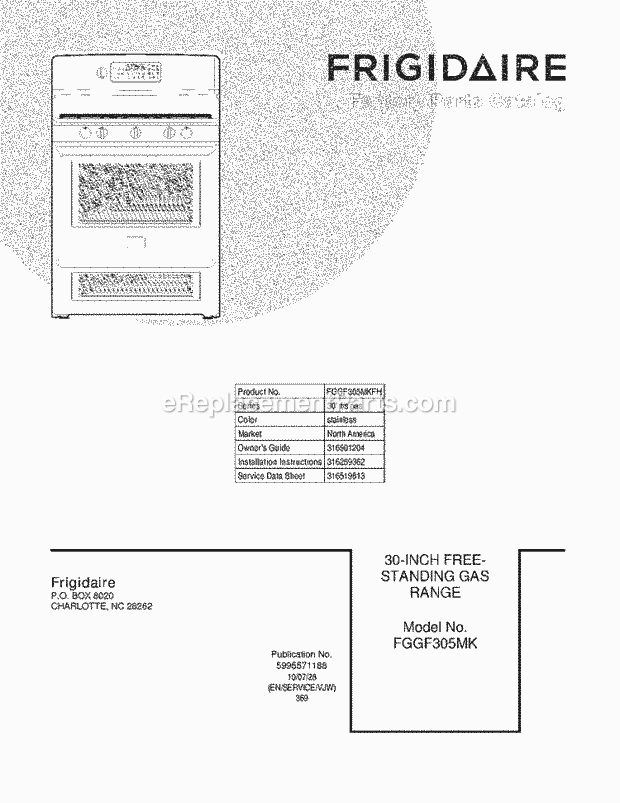 Frigidaire FGGF305MKFH Range Page D Diagram