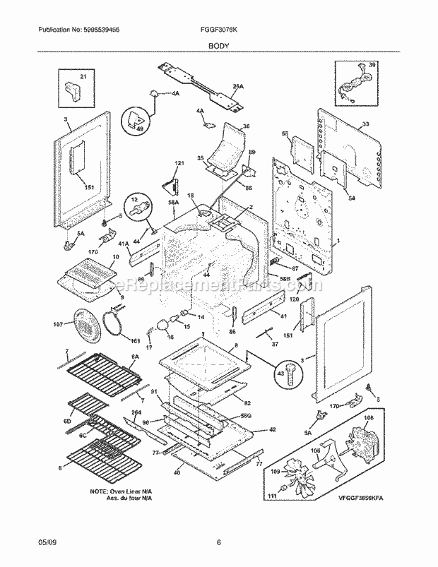 Frigidaire FGGF3076KBA Range Body Diagram