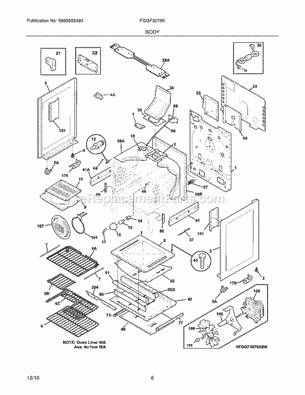 Frigidaire FGGF3076KWK Range Body Diagram