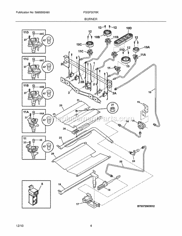 Frigidaire FGGF3076KWK Range Burner Diagram