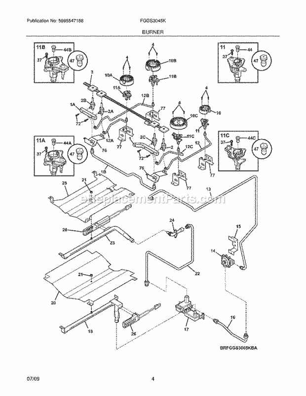 Frigidaire FGGS3045KBA Range Burner Diagram