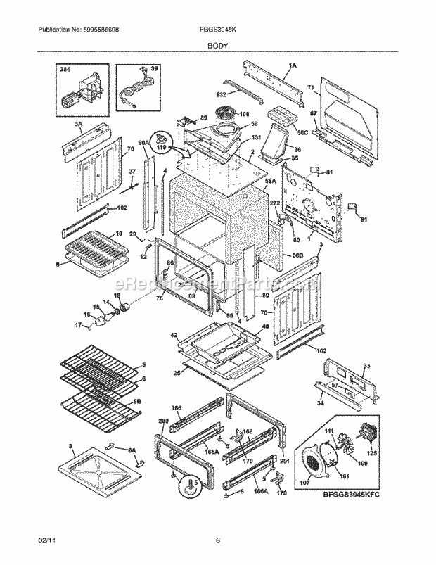 Frigidaire FGGS3045KBD Range Body Diagram