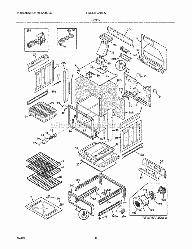 Frigidaire FGGS3045KFA Range Body Diagram