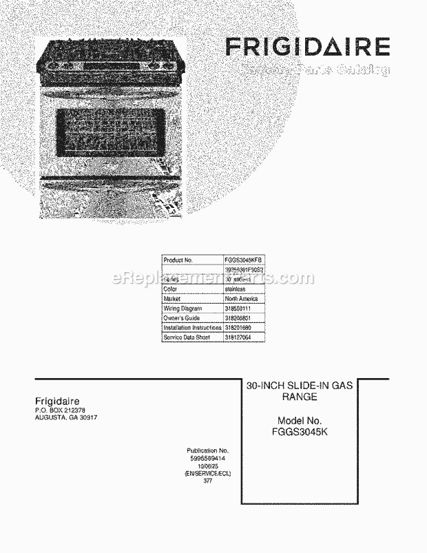 Frigidaire FGGS3045KFB Range Page D Diagram