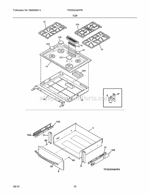 Frigidaire FGGS3045KFB Range Top/Drawer Diagram