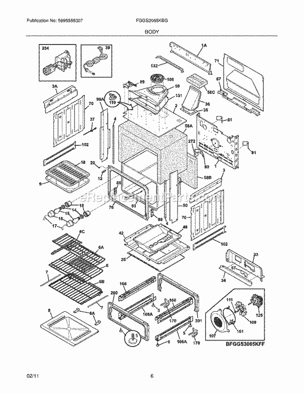 Frigidaire FGGS3065KBG Range Body Diagram