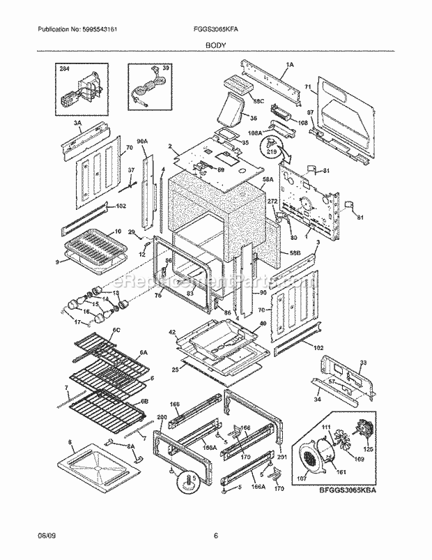 Frigidaire FGGS3065KFA Range Body Diagram