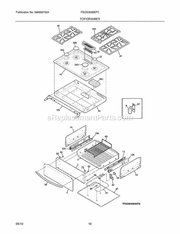 Frigidaire FGGS3065KFC Range Top/Drawer Diagram