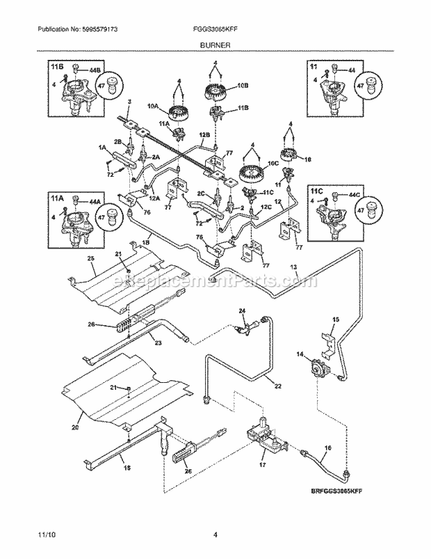 Frigidaire FGGS3065KFF Range Burner Diagram