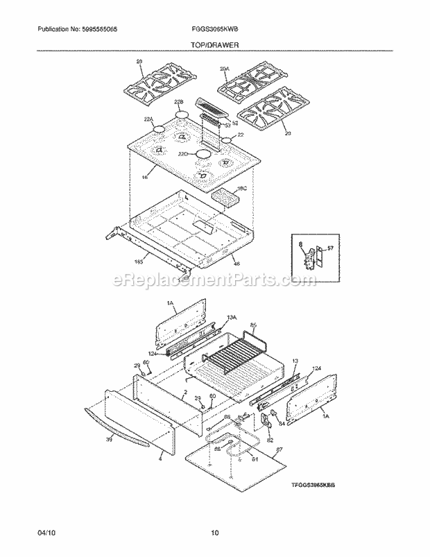 Frigidaire FGGS3065KWB Range Top/Drawer Diagram