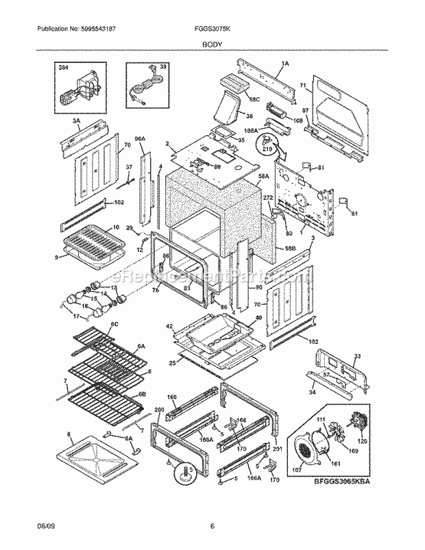 Frigidaire FGGS3075KBA Range Body Diagram